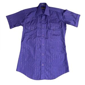 Vintage Panhandle Slim Western Shirt Purple Stripe Pearl Snap Size 15